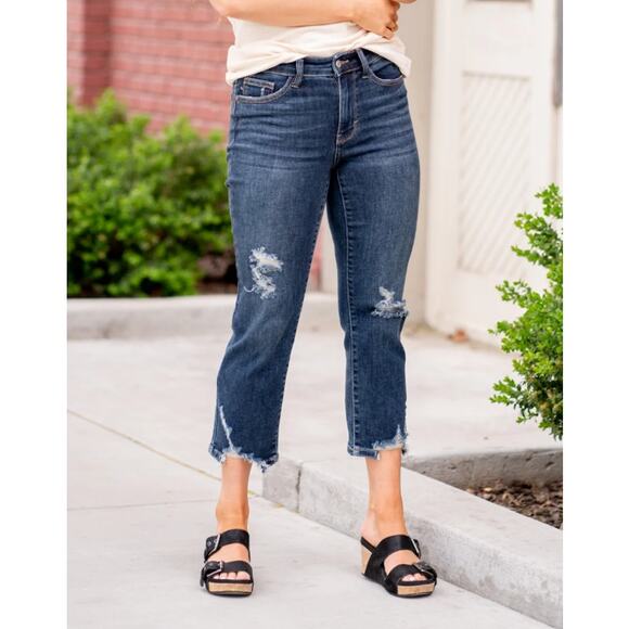 Judy Blue Tamara Distressed Cropped Fit Straight Jean Size 18W - Picture 1 of 9